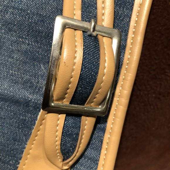 Denim Blue/Tan Trimmed Lightweight Back Pack with Double Compartments. - Picture 12 of 16